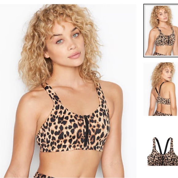 Victoria’s Secret Padded Racerback Leopard Print Women's Zip Bra 34D - Picture 1 of 7